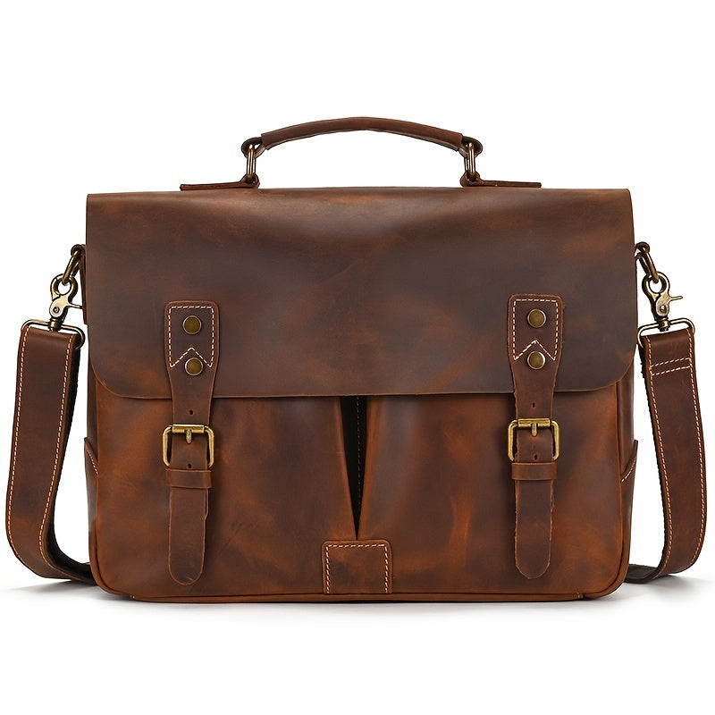 Vintage Men Leather Briefcase Bag Mad Horse Leather 1516 Inch Cowhide Commuter Bag Leather Shoulder Bag Laptop Bag