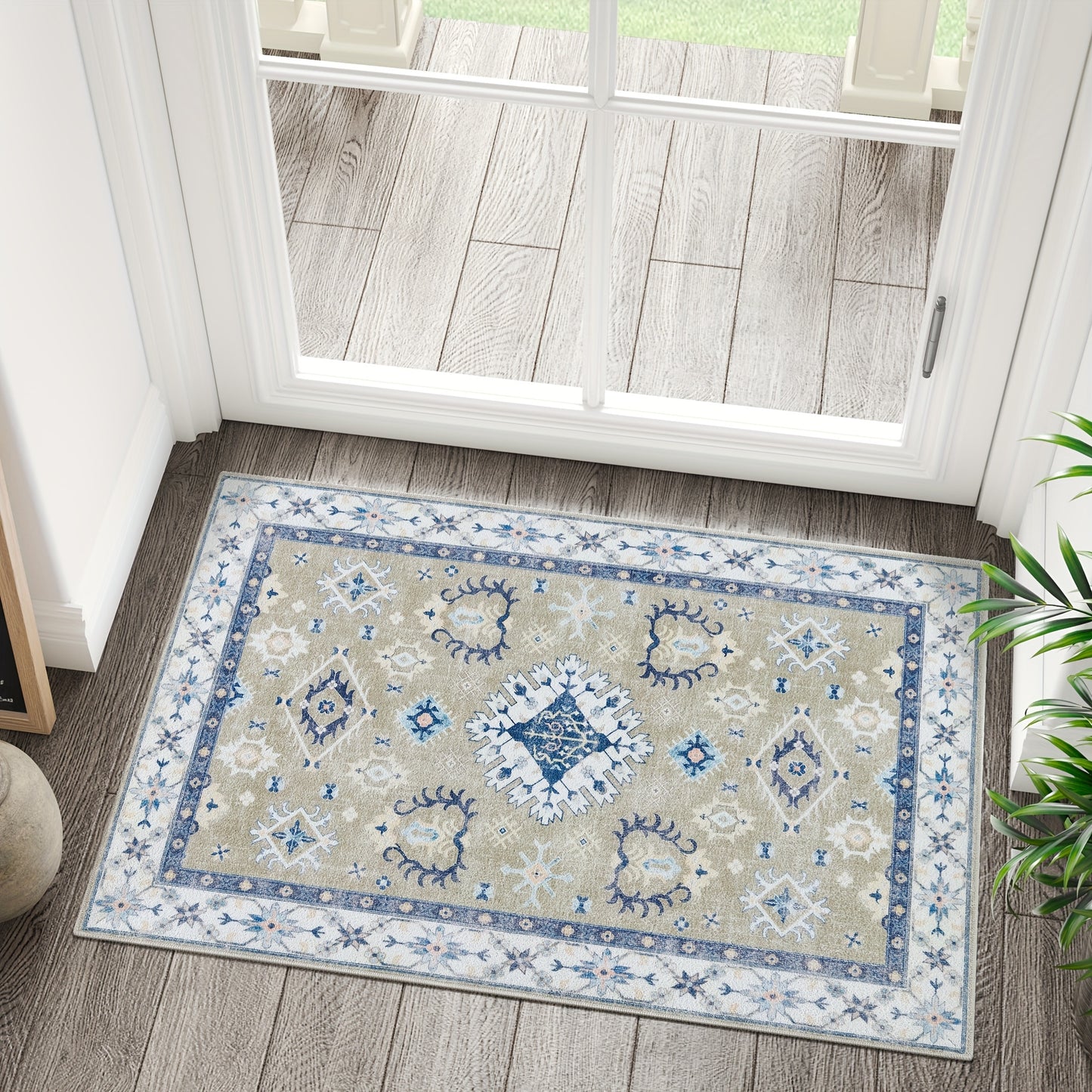 Boho-Chic Vintage Floral Area Rug - Non-Slip, Machine Washable Arabian Carpet, Low-Pile TPR & Polyester Blend, Perfect for Kitchen, Living Room, Bedroom, Dining Room