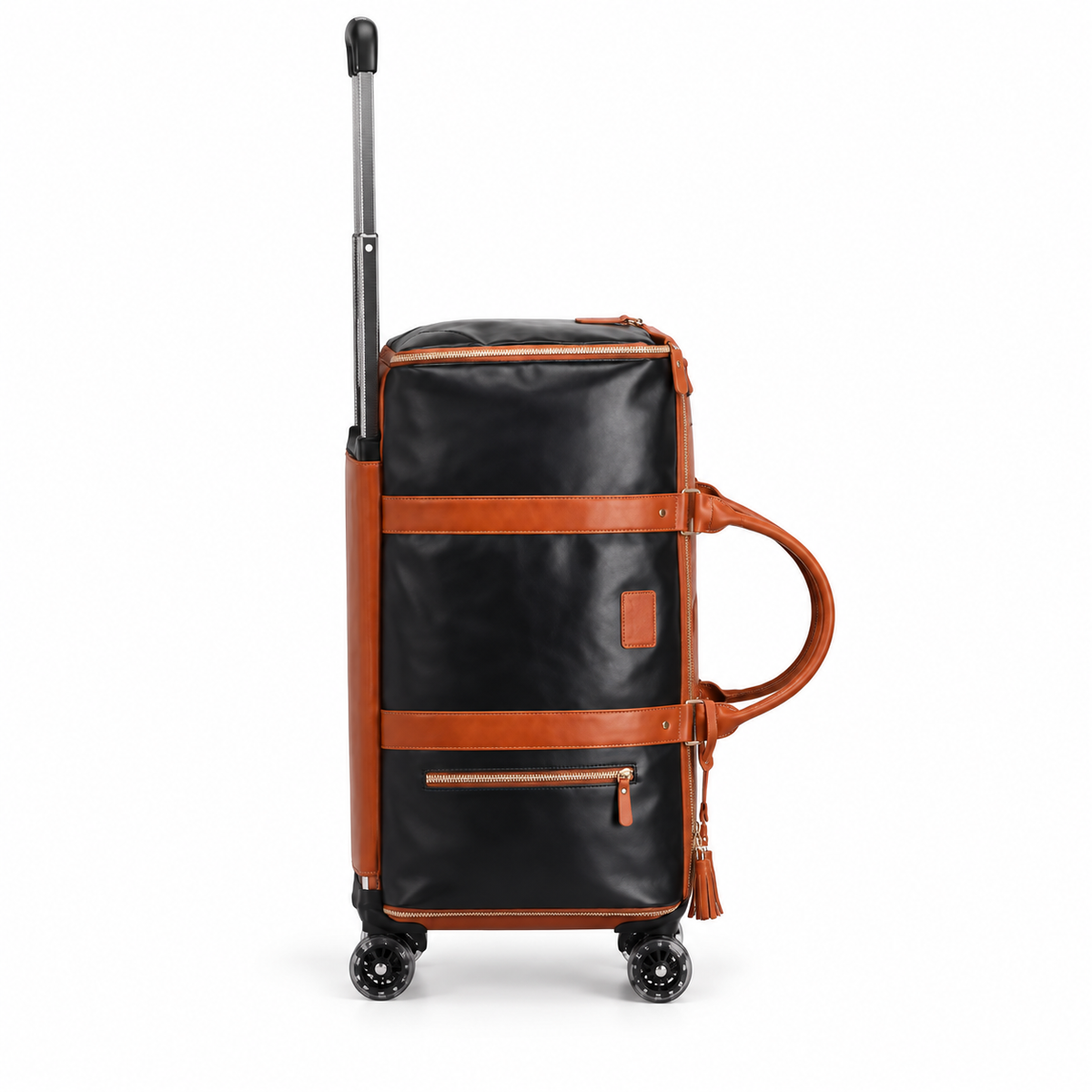 Black Brown Trim Duffel Trolley Bag