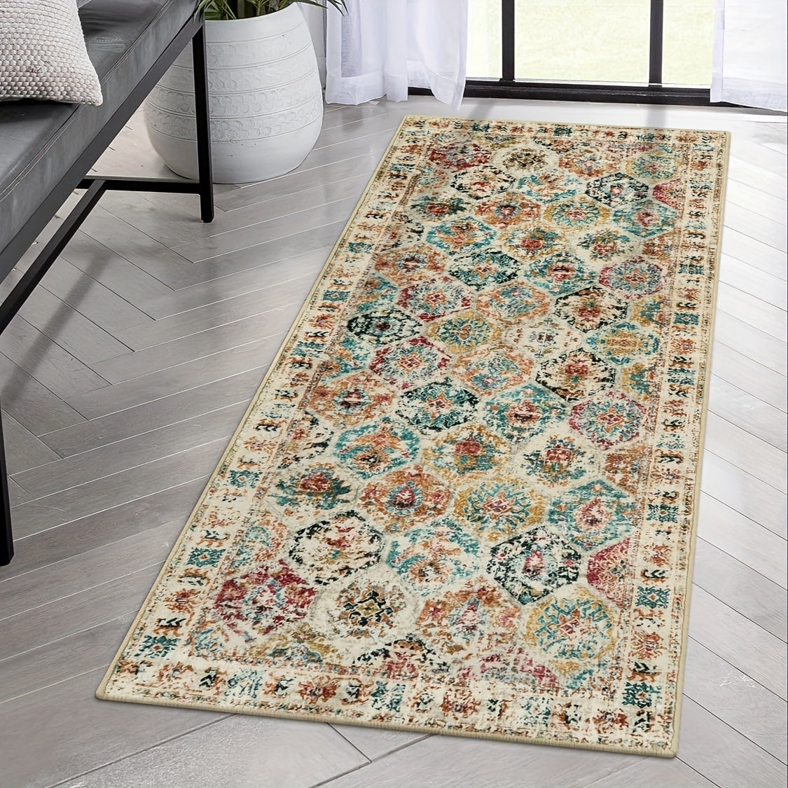 Washable Small Kitchen Rugs, Non Slip Indoor Entry Rug Front Door Mat, Moroccan Trellis Soft Rubber Backing Printed Throw Carpet For Bathroom Entryway Bedside