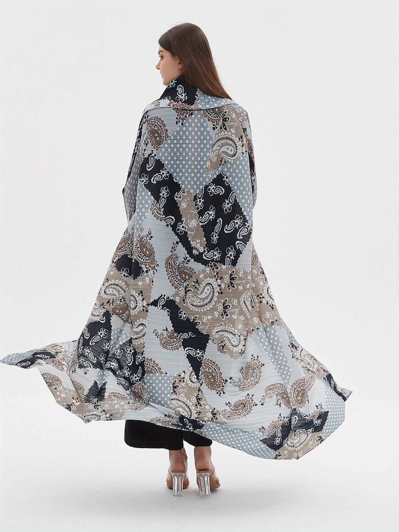 Elegant Abaya Kaftan Dress for Women - Spring/Summer Collection, Adjustable Tie-Waist, Geometric Print, High-Elasticity, Wrinkle-Resistant Blend, Perfect for Eid al-Fitr and All Season