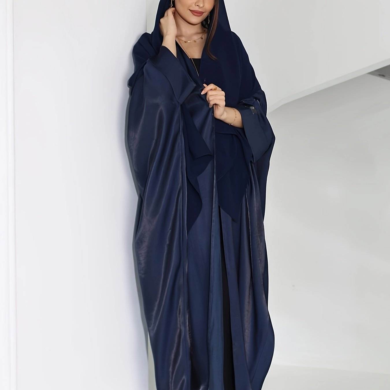 Satin Abaya - Modest Batwing Sleeve Maxi Dress for Women, Perfect for Ramadan & Casual Attire