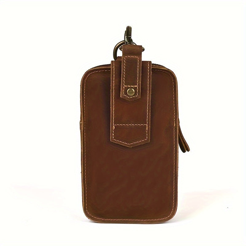 Men's Retro Genuine Leather Belt Bag - Anti-Theft Lightweight Belt Clip with Multiple Zippered Compartments for Phone & Essentials