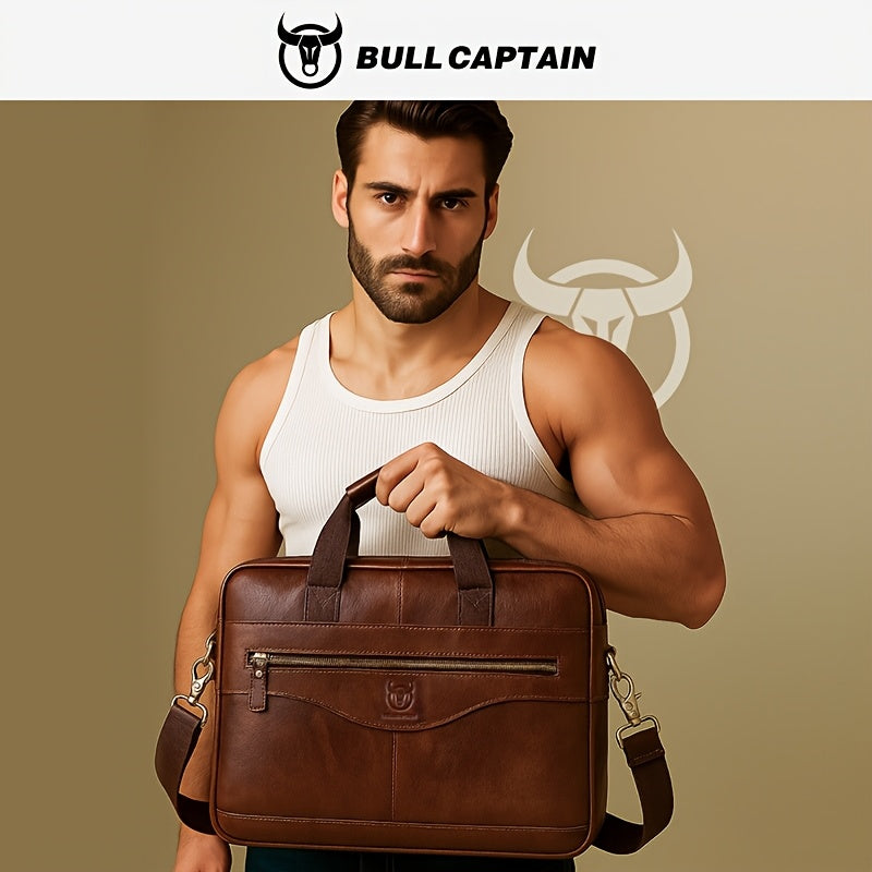 Men's Leather Multi-functional Briefcase Laptop Crossbody Bag, Men's Professional Business Bags For Work