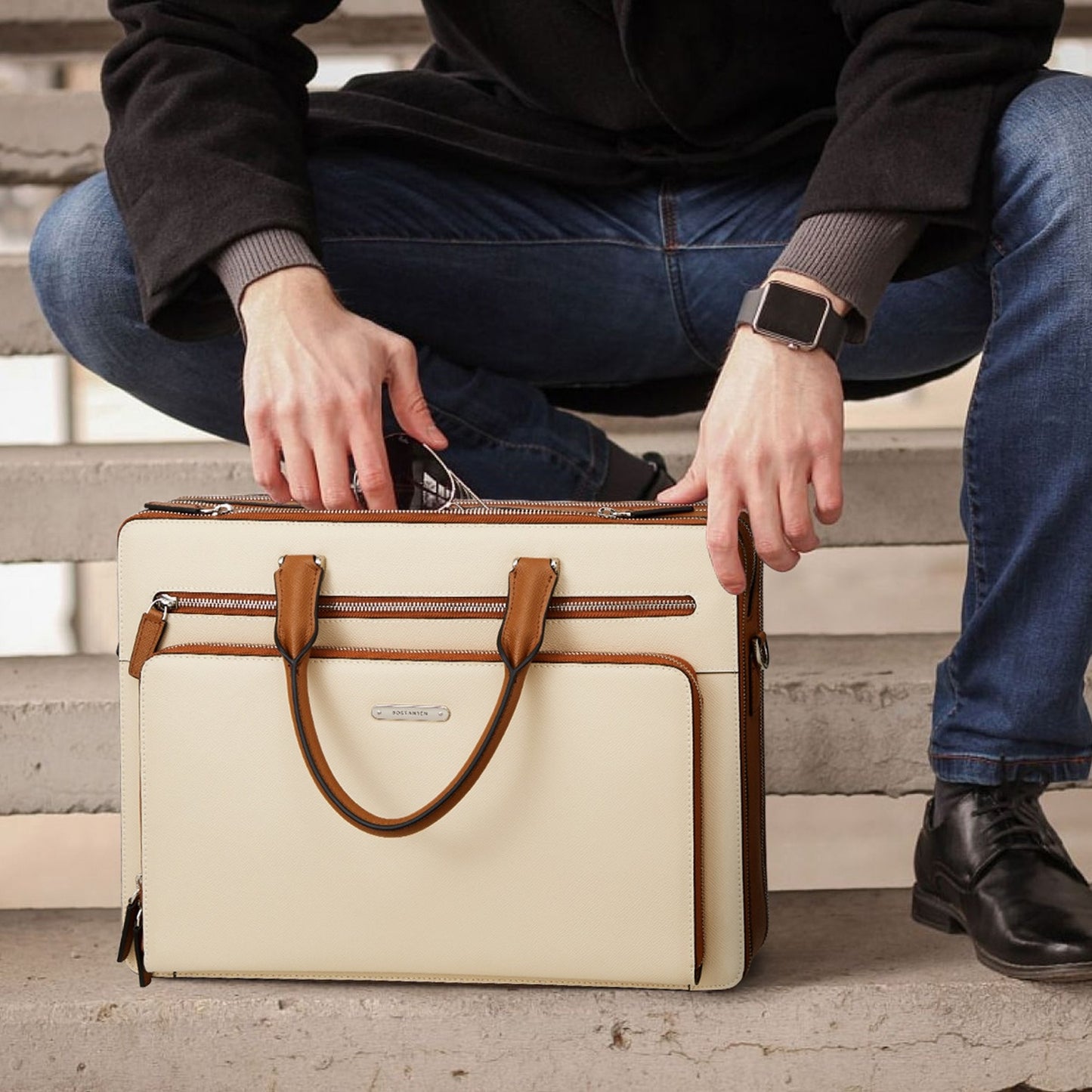 Briefcases For Men Laptop Leather Bag 15.6 Inch Computer Messenger Shoulder Slim Bag Business Travel