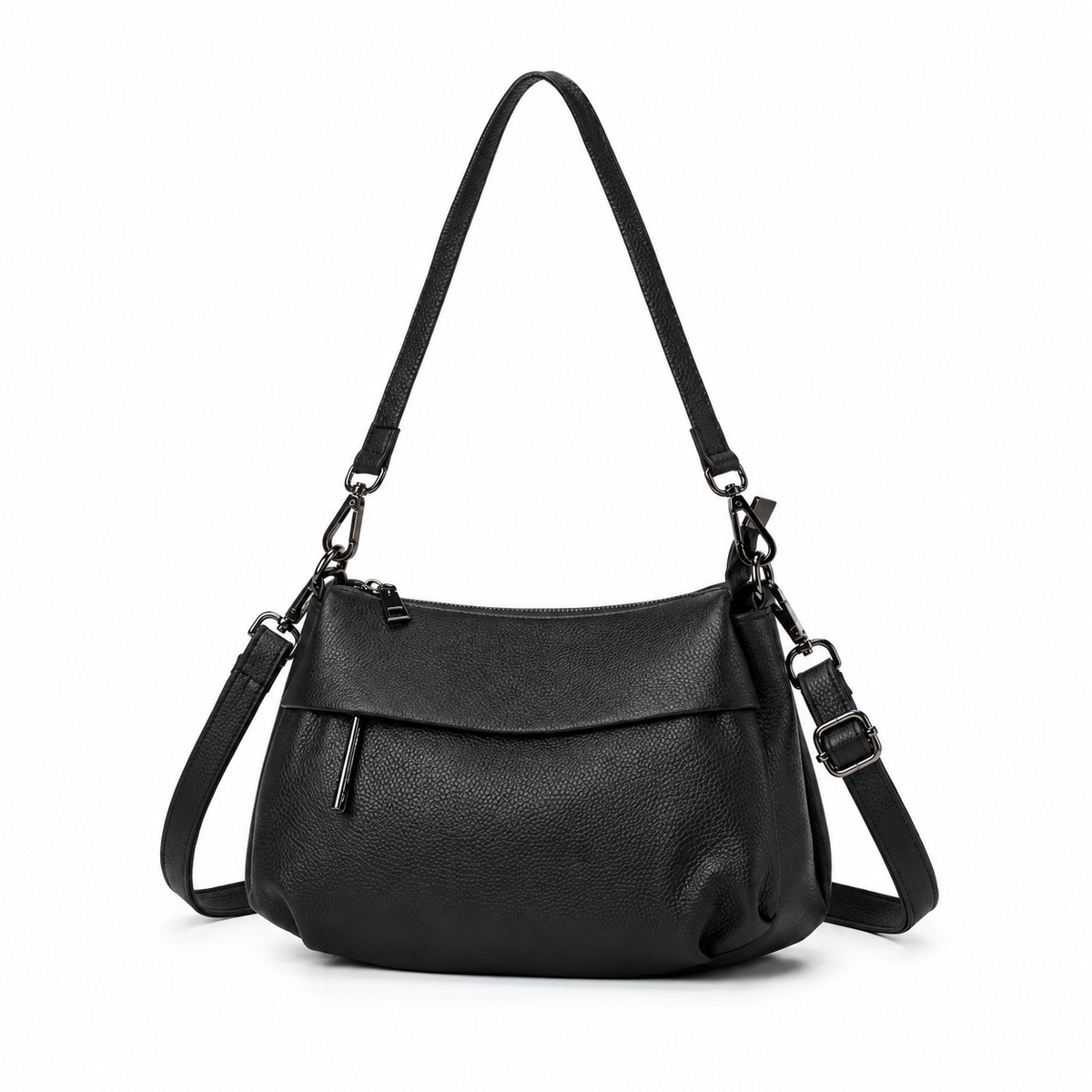 Classic Black Textured Shoulder Crossbody Bag