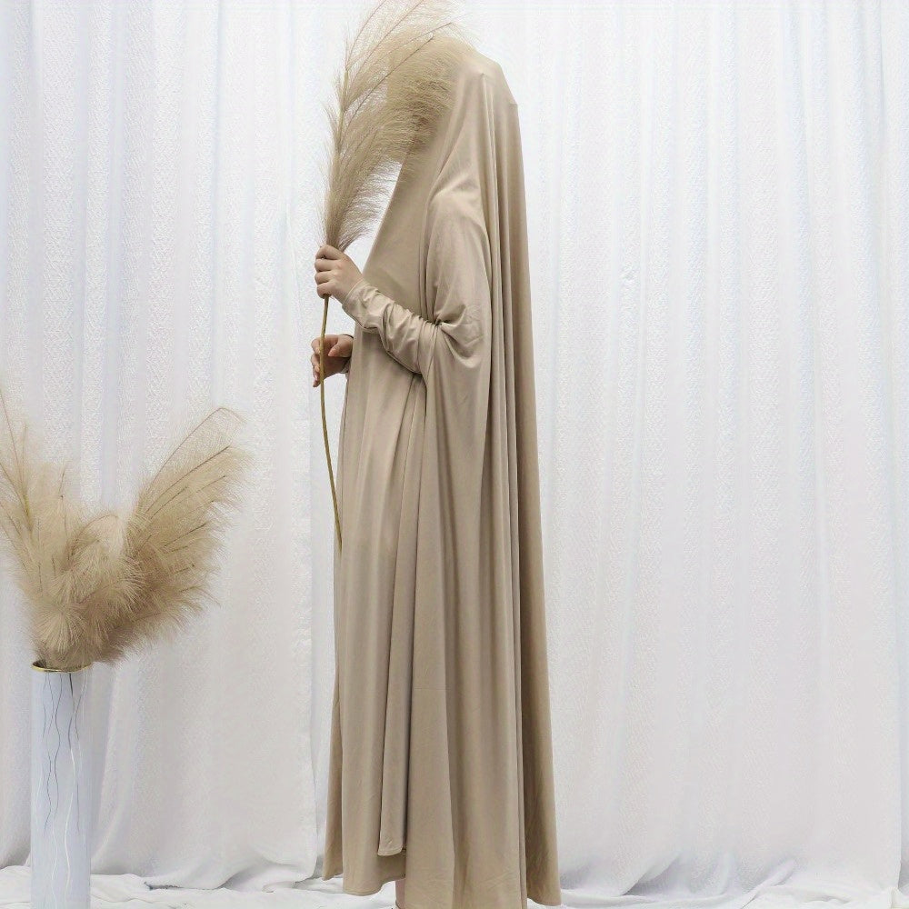 Women's Middle Eastern Baju Abaya Dress - Solid Color Hooded Robe with Bat Sleeves, Modest Traditional Long Gown for Daily & Formal Wear, Comfortable & Versatile Elegant Islamic Attire