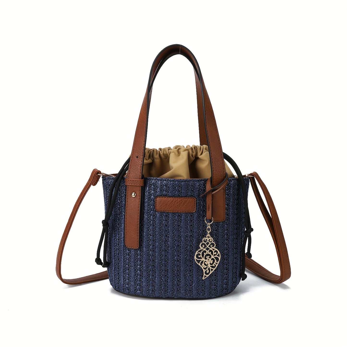 High Quality Hand-woven Straw Women's Bucket Bag | New Vintage Niche Design Fashion Casual Single Shoulder Crossbody Handbag