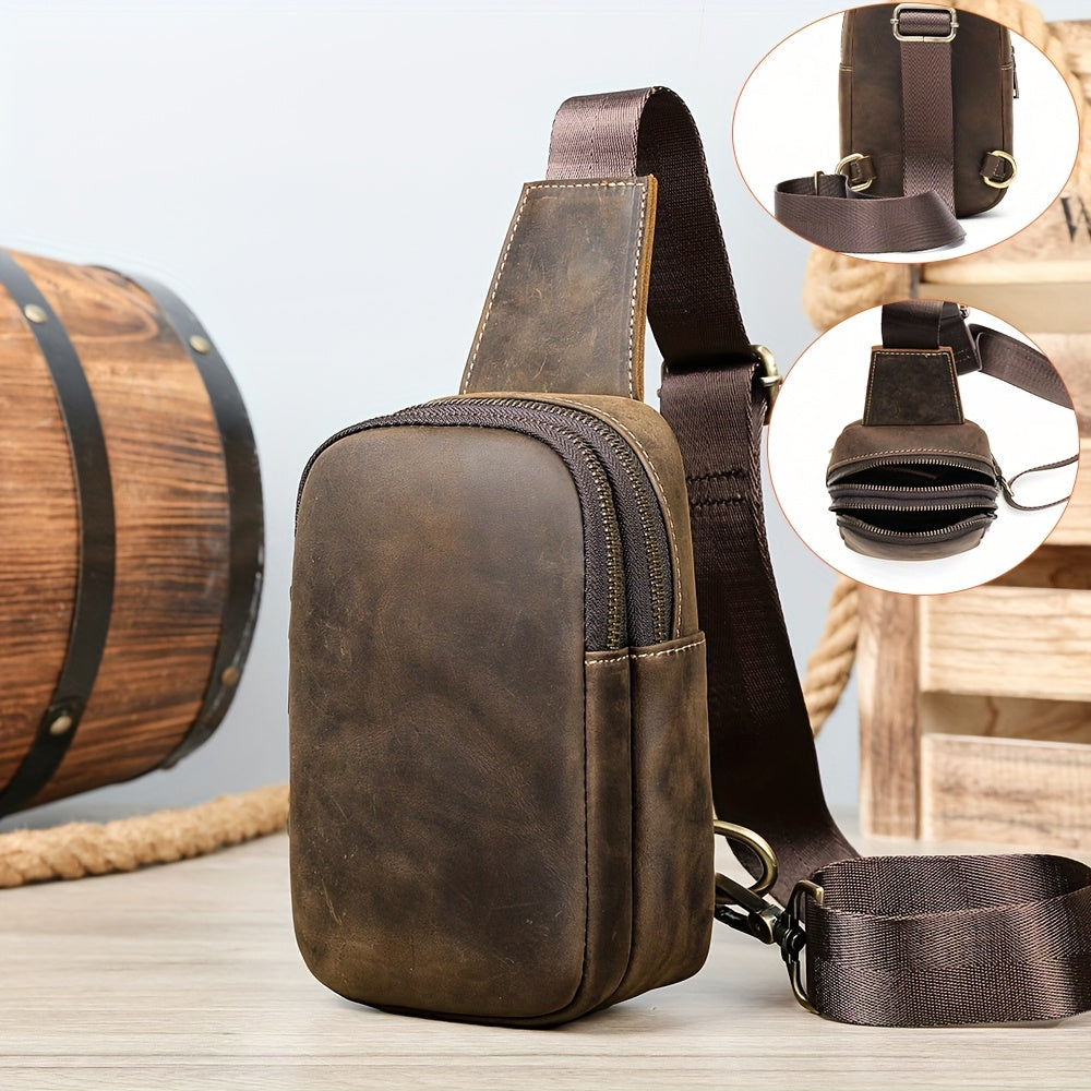 Leather Men Sling Bag, Small Crossbody Bags For Phone Daily Used Shoulder Bags, Sport Running Sling Bags, Leather Men Messenger Bag
