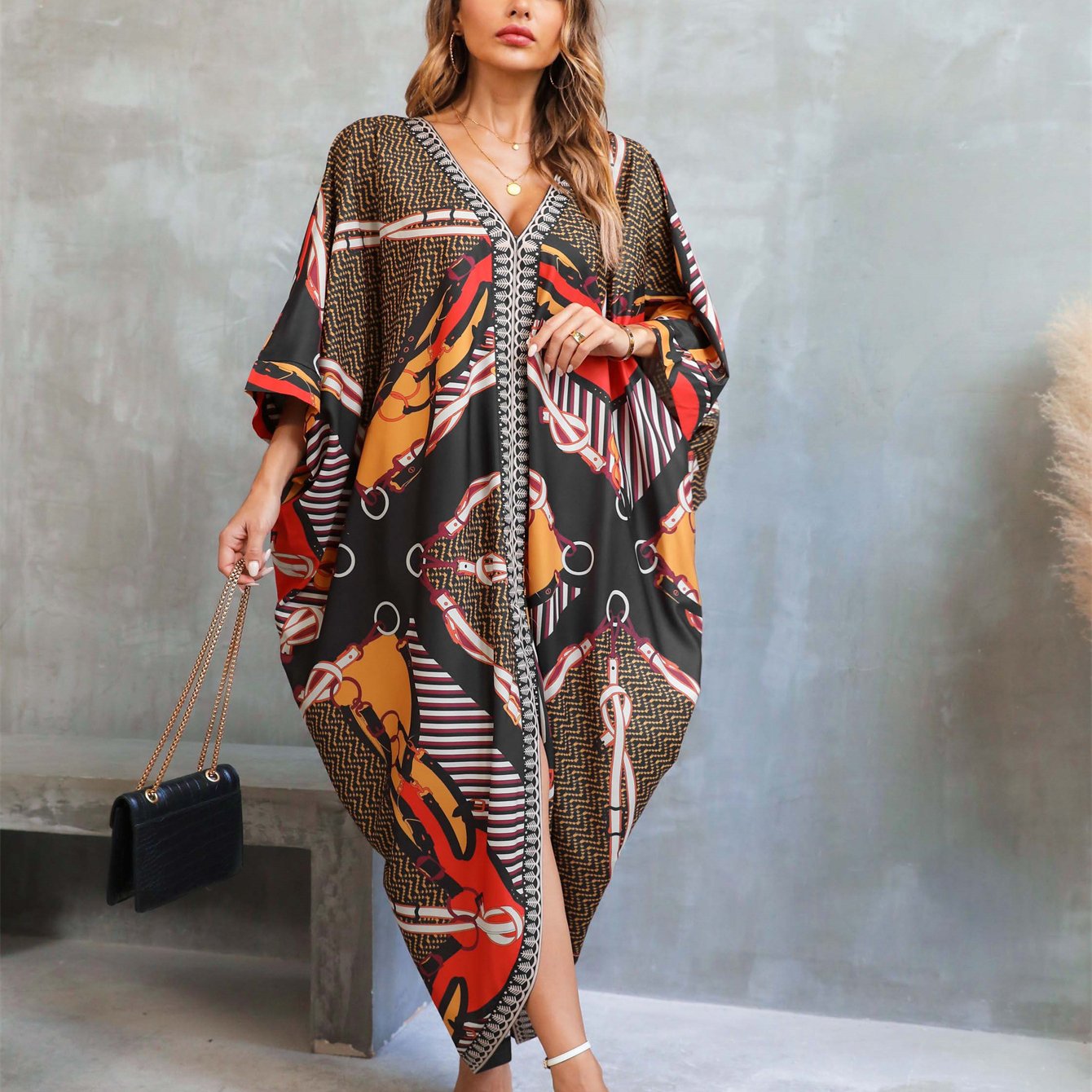 Women's Bohemian Robe - Long Robe with Elastic Sides, Loose Fit Cover-Up for Home, Travel, Lounge - Plus Size Friendly Maxi Wrap in Black/Red/Orange/White/Beige/Brown/Gray/ - Easy Hand Wash Care, Cozy Robe