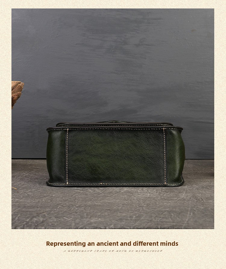 Women's Genuine Leather Retro Messenger Bag - Adjustable Crossbody & Shoulder Strap, Snap Closure, Durable Oil-Edged Trim