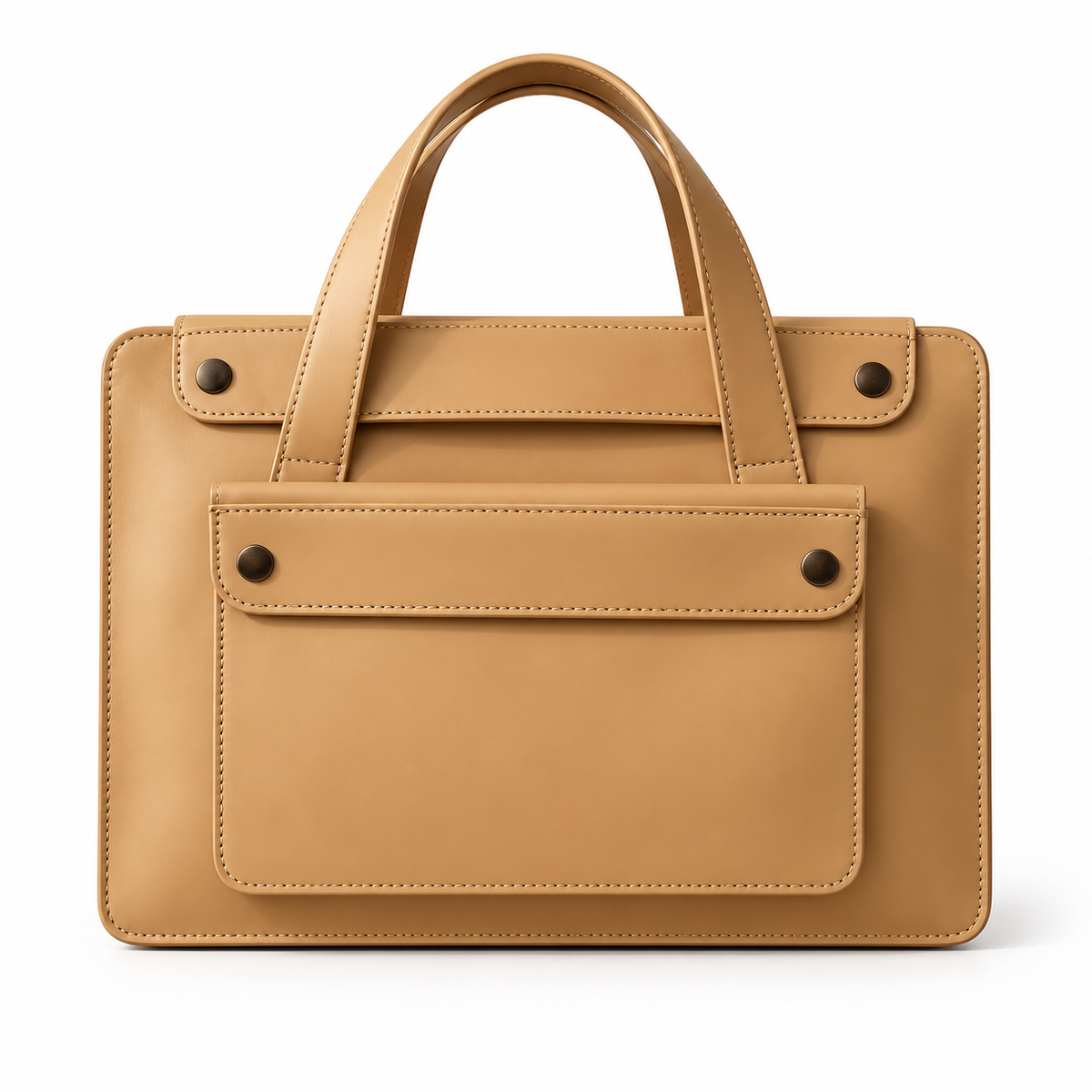 Khaki Leather Laptop Bag With Handles