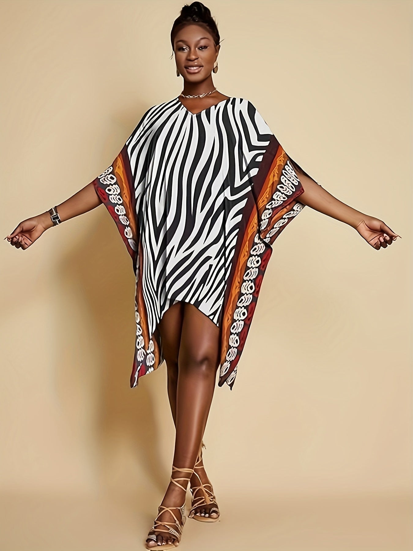 Short Kaftan Dresses For Women 2025 Swimsuit Cover Up Summer V Neck Kaftan Beach Dress Loungewear