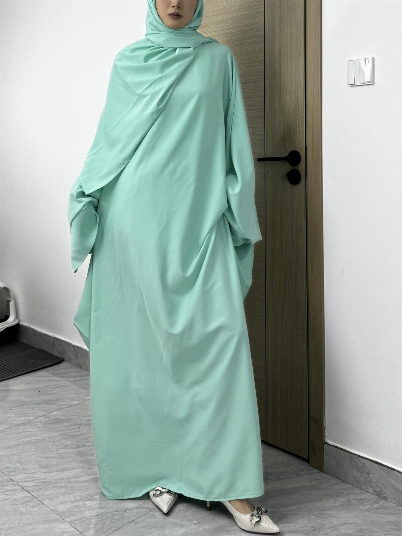 Plus Size Middle Eastern Loose Long Robe Prayer Jilbaab Dress with Matching Headscarf Two-piece Abayas Ethnic Clothing Islamic Conservative Dresses Long Skirt