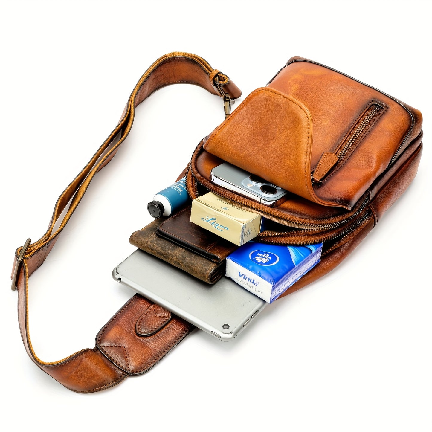 Genuine Leather Sling Bag For Men And Women Real Leather Shoulder Crossbody Bag