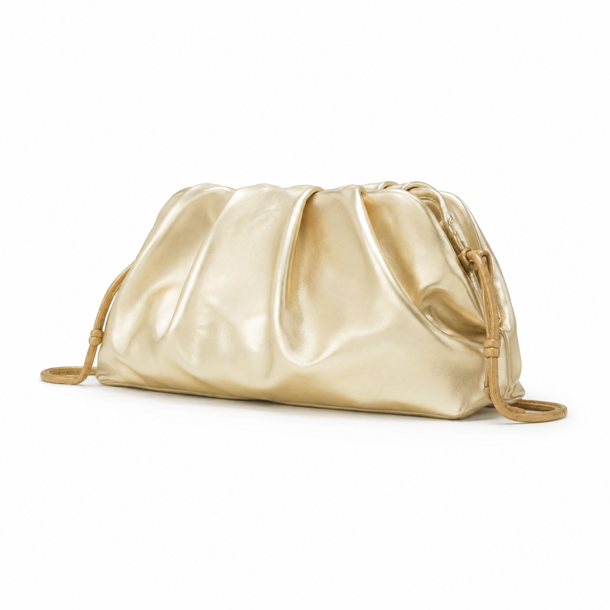 Champagne Gold Ruched Pouch Clutch Bag