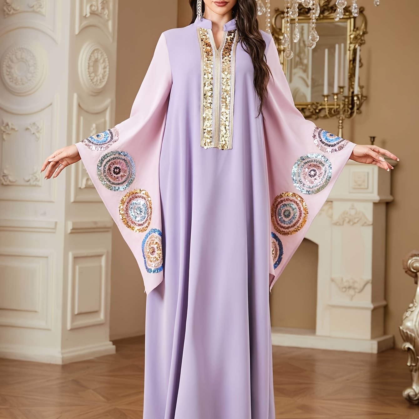 Women's Elegant Maxi Abaya Kaftan - Formal Evening Gown & Everyday Islamic Dress in Lavender Purple, Batwing Sleeves, Non-Stretch Formal event & Everyday Islamic Clothing for Weddings