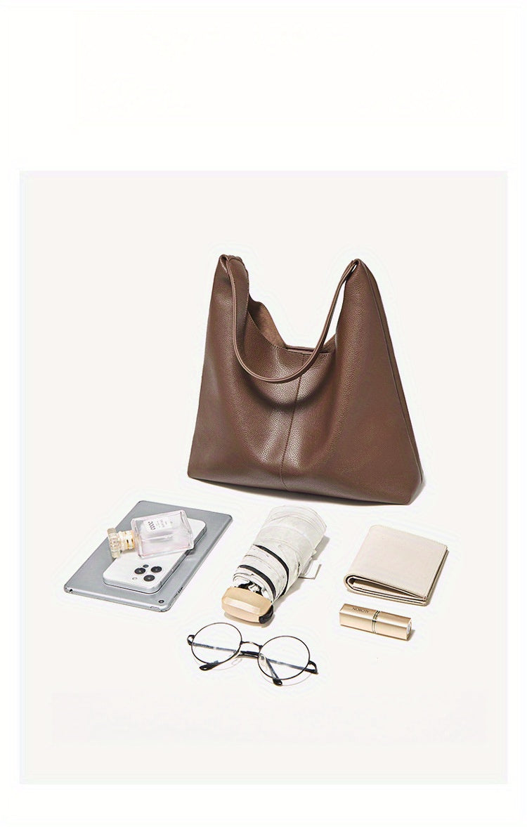 Women's Leather Tote Bag - Large Capacity Bucket Crossbody Bag with Adjustable Shoulder Strap