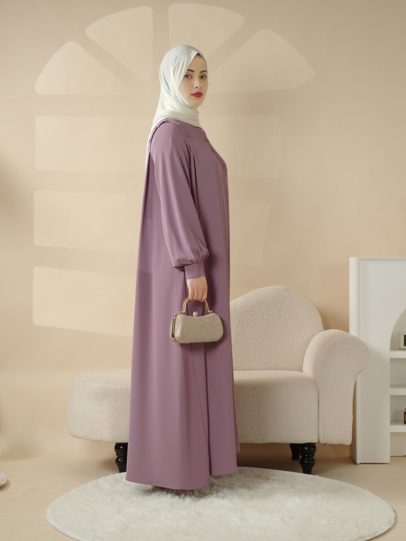 Elegant Macaron Color Shoulder Button Pullover Abaya Dress for Women - Long Sleeve, Solid Color, Non-Stretch Fabric, Regular Fit, Perfect for Ramadan, Prayer, and Muslim Style, Muslim Dress | Elegant Abaya | Nonstretch Fabric, Abay
