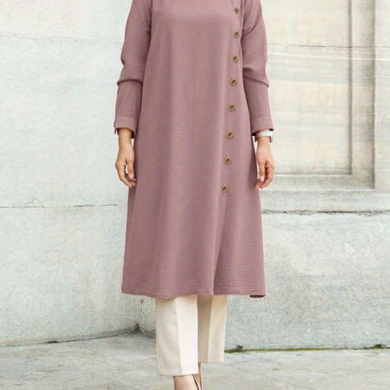 Women Kaftan Abaya Dress Elegant Solid Color Ethnic Style Long Sleeve