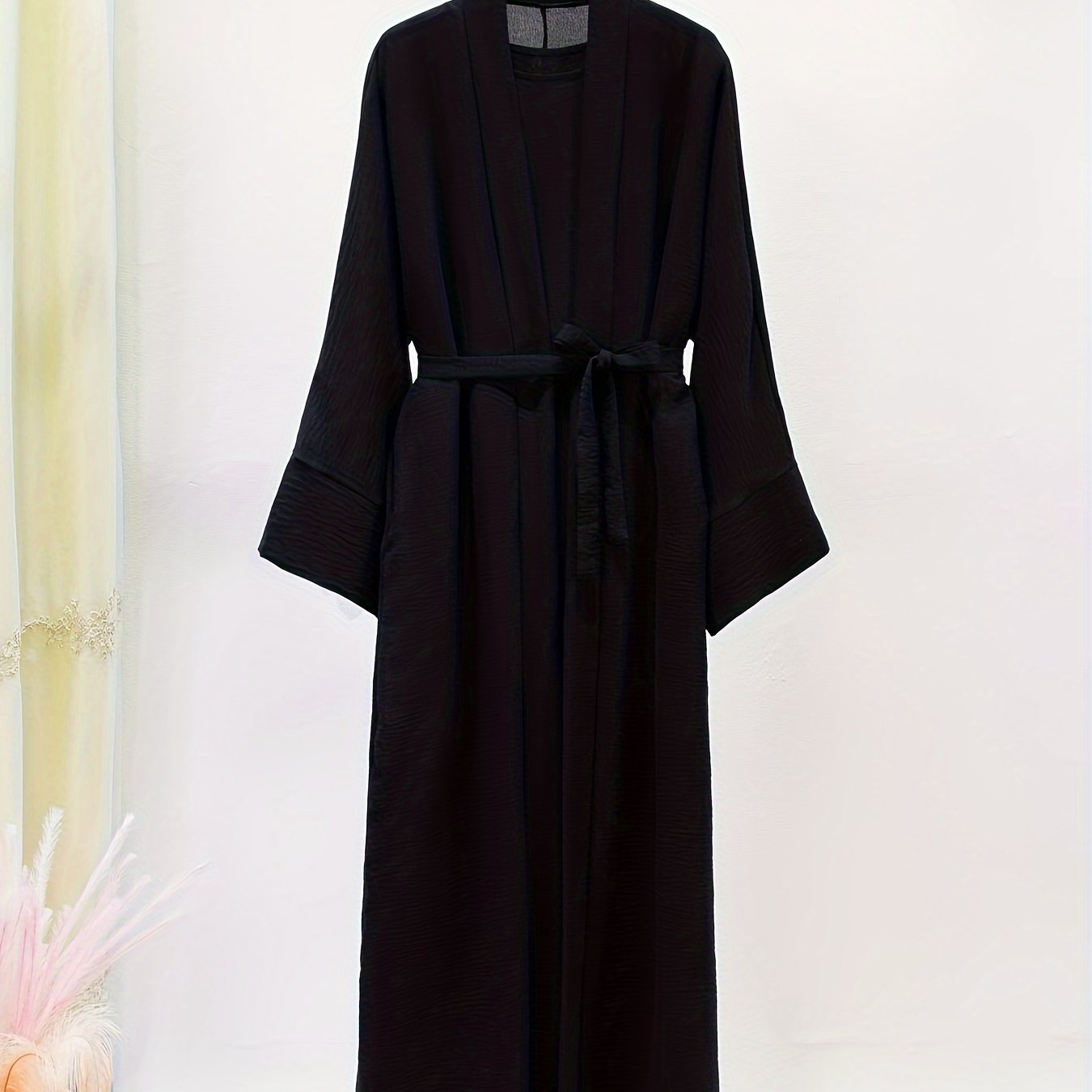 Ramadan Solid Color Modest Pakistani Abaya Set, Casual Crew Neck Sleeveless Tank Dress & Open Front Long Sleeve Tie Cardigan Outfits, Women's Clothing