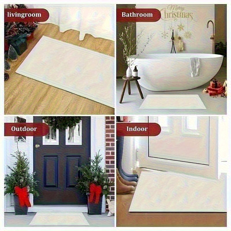 1pc Bohemian Moroccan Print - Decorative Rectangular Floor Mat with Braided Edges, 24"x16" & 30"x18", Non-Woven Fabric & Rubber Backing for Bathroom Kitchen Living Room, Bathroom Carpet