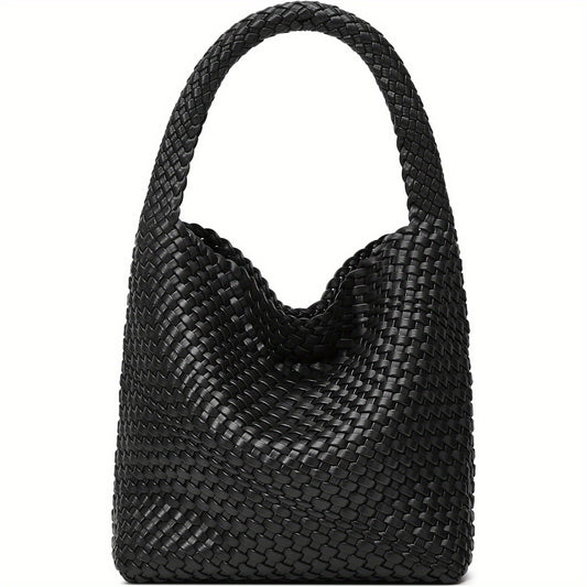 Woven Tote Bag for Women: Vegan Leather Shoulder Purse- Underarm Hobo Bag- Summer Beach Tote for Vacation