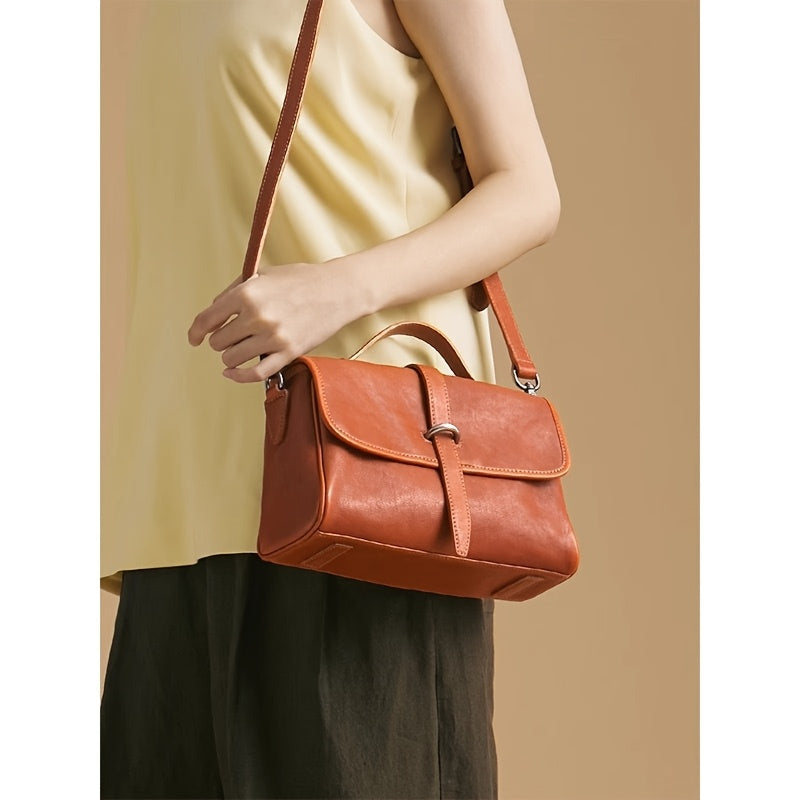 Genuine Leather Satchel Postman Cow Genuine Leather Vintage Postman Bag Women's Commuting Single Shoulder Crossbody Bag Niche Bag