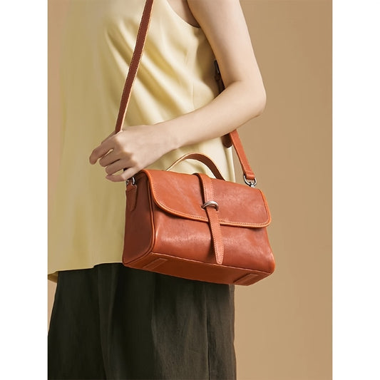 Genuine Leather Satchel Postman Cow Genuine Leather Vintage Postman Bag Women's Commuting Single Shoulder Crossbody Bag Niche Bag