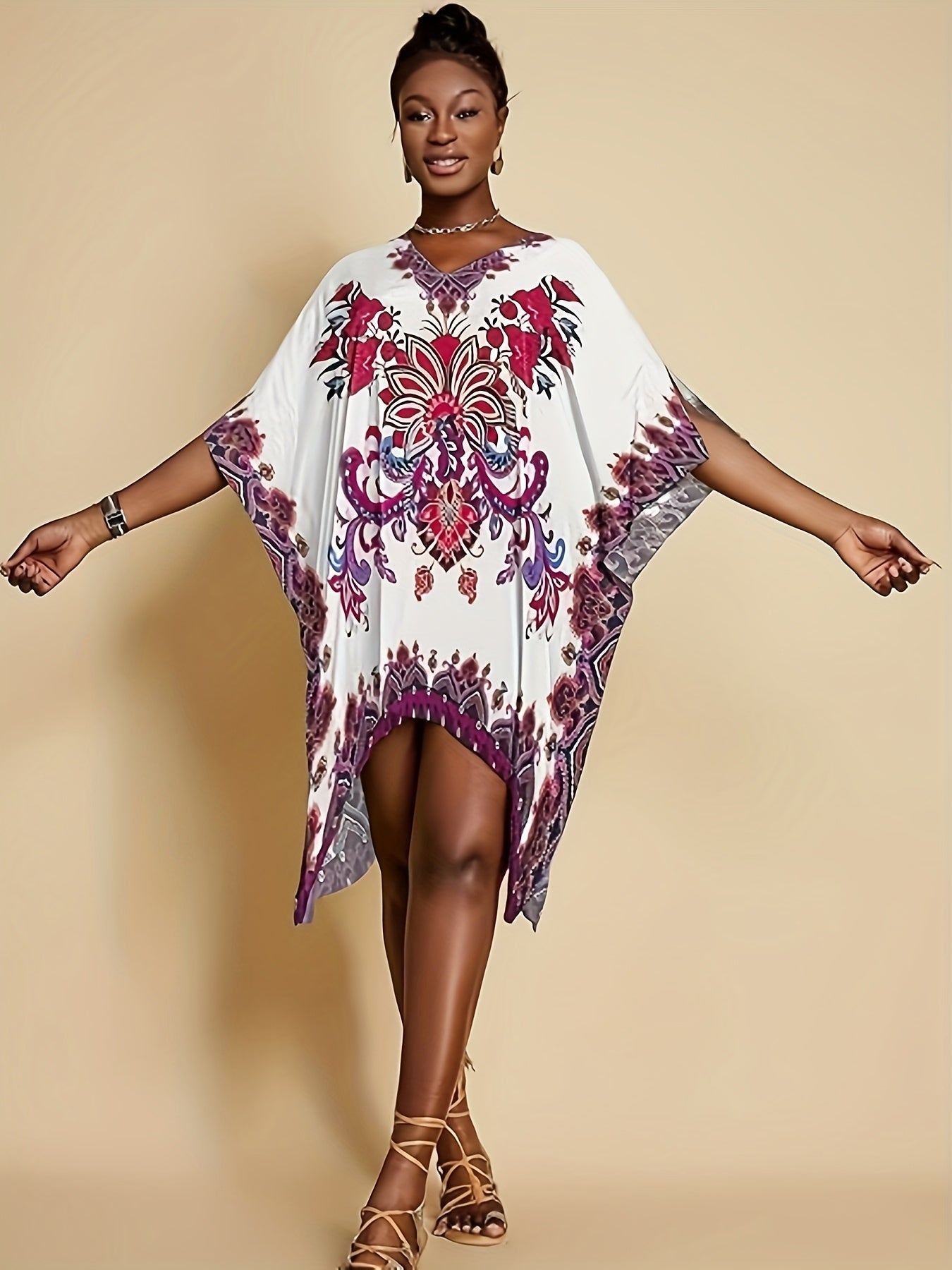 Short Kaftan Dresses For Women 2025 Swimsuit Cover Up Summer V Neck Kaftan Beach Dress Loungewear