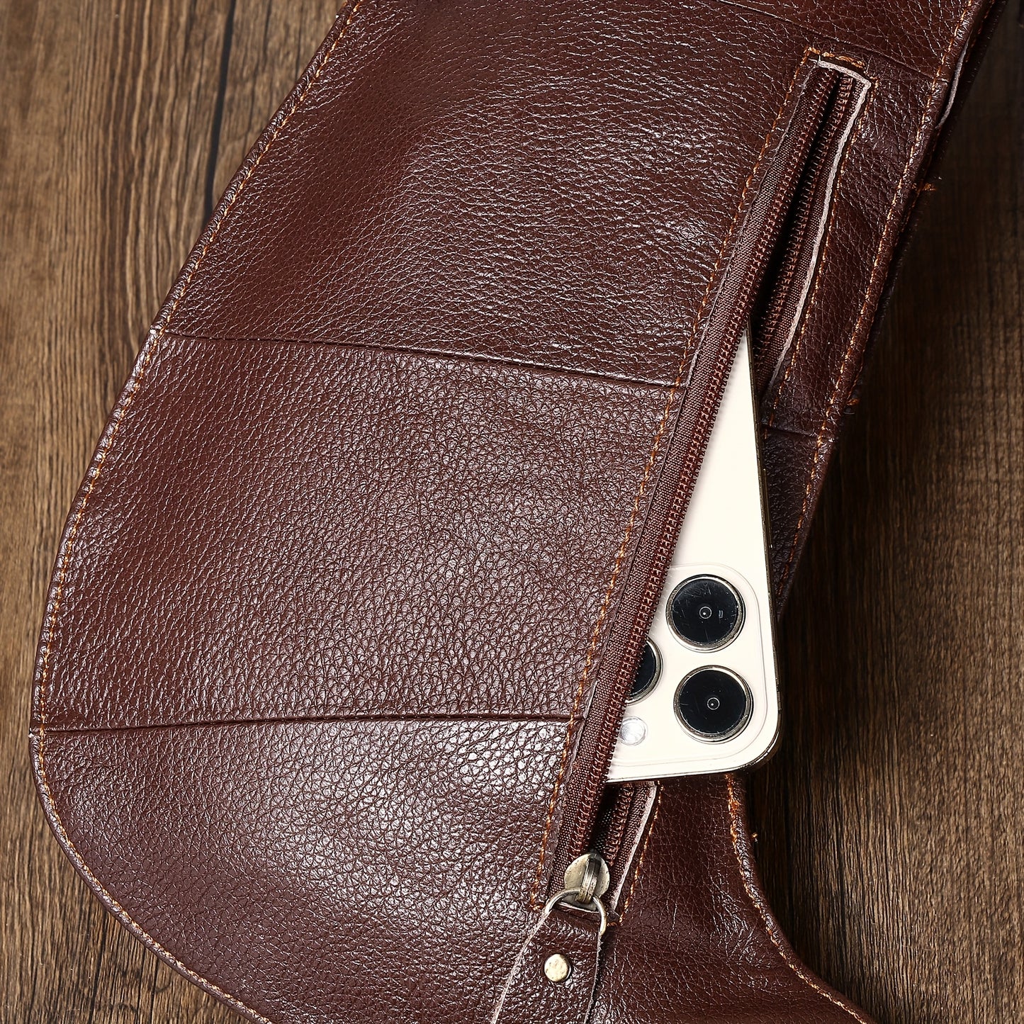 Genuine Leather Sling Bag for Men & Women - Adjustable 41.33" Crossbody Chest Pack with Multiple Zippered Compartments