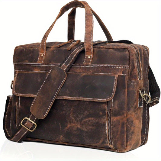 Leather Messenger Bag for Men Full Grain Leather Briefcase Laptop Satchel Office Crossbody Travel Bag