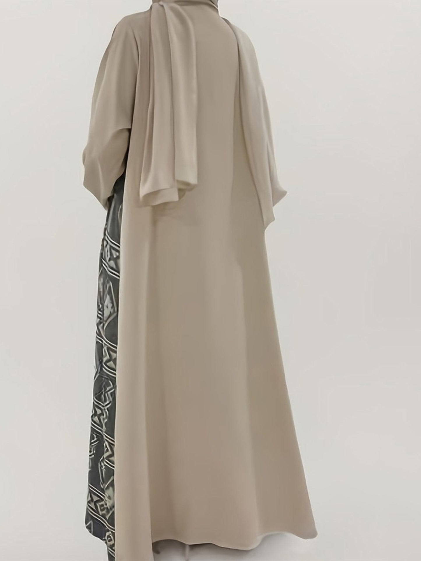 Women Abaya Burqa Long Loose Geometric Print Fake Two-Piece Long Sleeve Dress Middle Eastern Eid Clothes