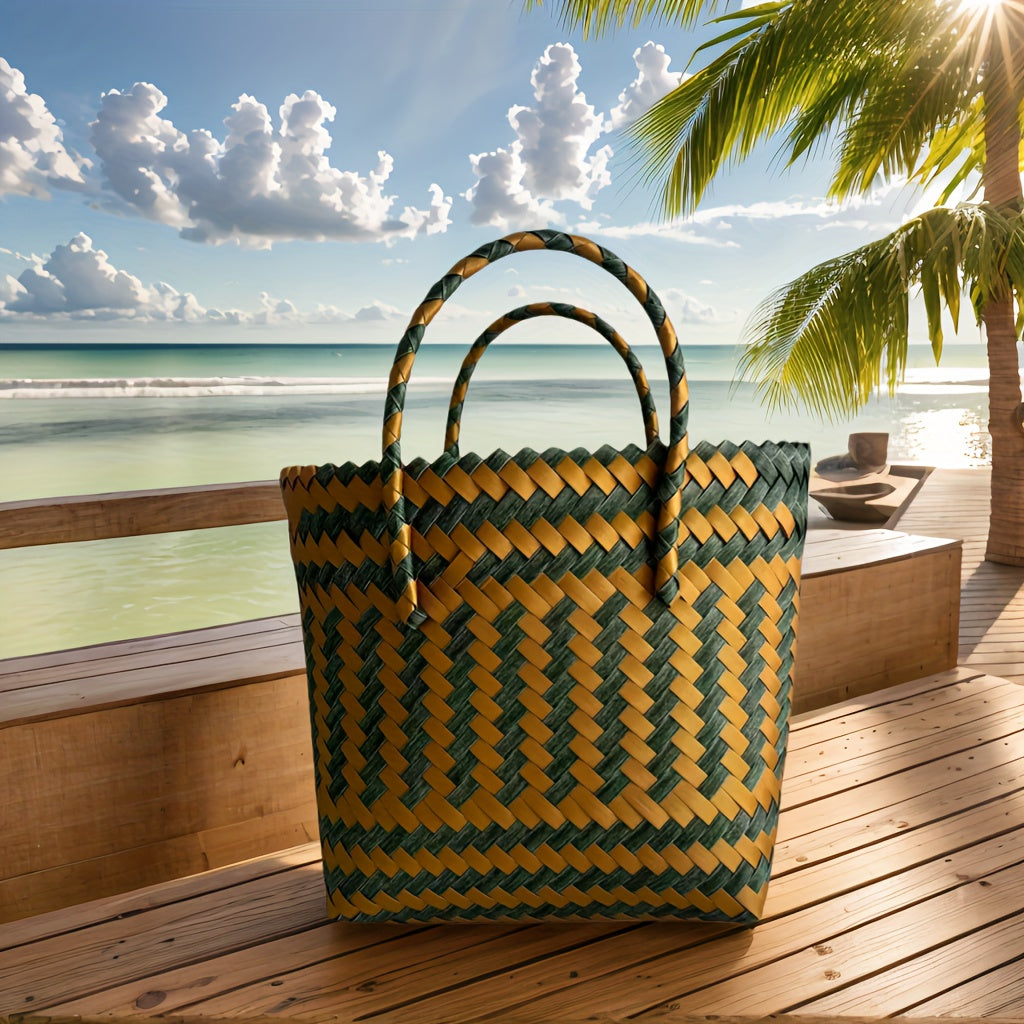 One Piece, Hand-Woven Handbag Handheld Versatile Women's Bag, Suitable for Vacation, Imitation Rattan Design, Tote Bag Style