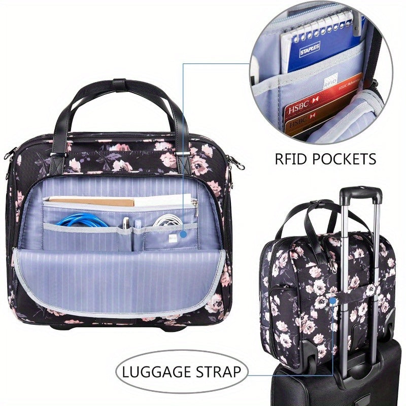 Premium Rolling Briefcase for 15.6 Inch Laptop Bag - Lightweight Business Computer Bag with RFID Pocket