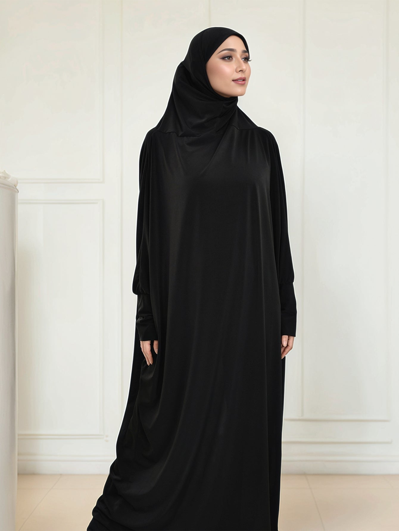 Muslim Women's Elegant Navy Blue Arab Abaya Burqa with Large Headscarf - Full-Body Coverage Long Sleeve Islamic Dress for Ramadan, Eid al-Fitr & Daily Wear - Modest Traditional Clothing