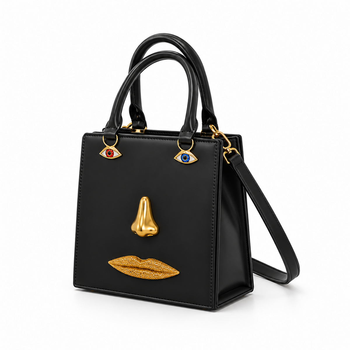 Black Artistic Face Structured Tote Handbag