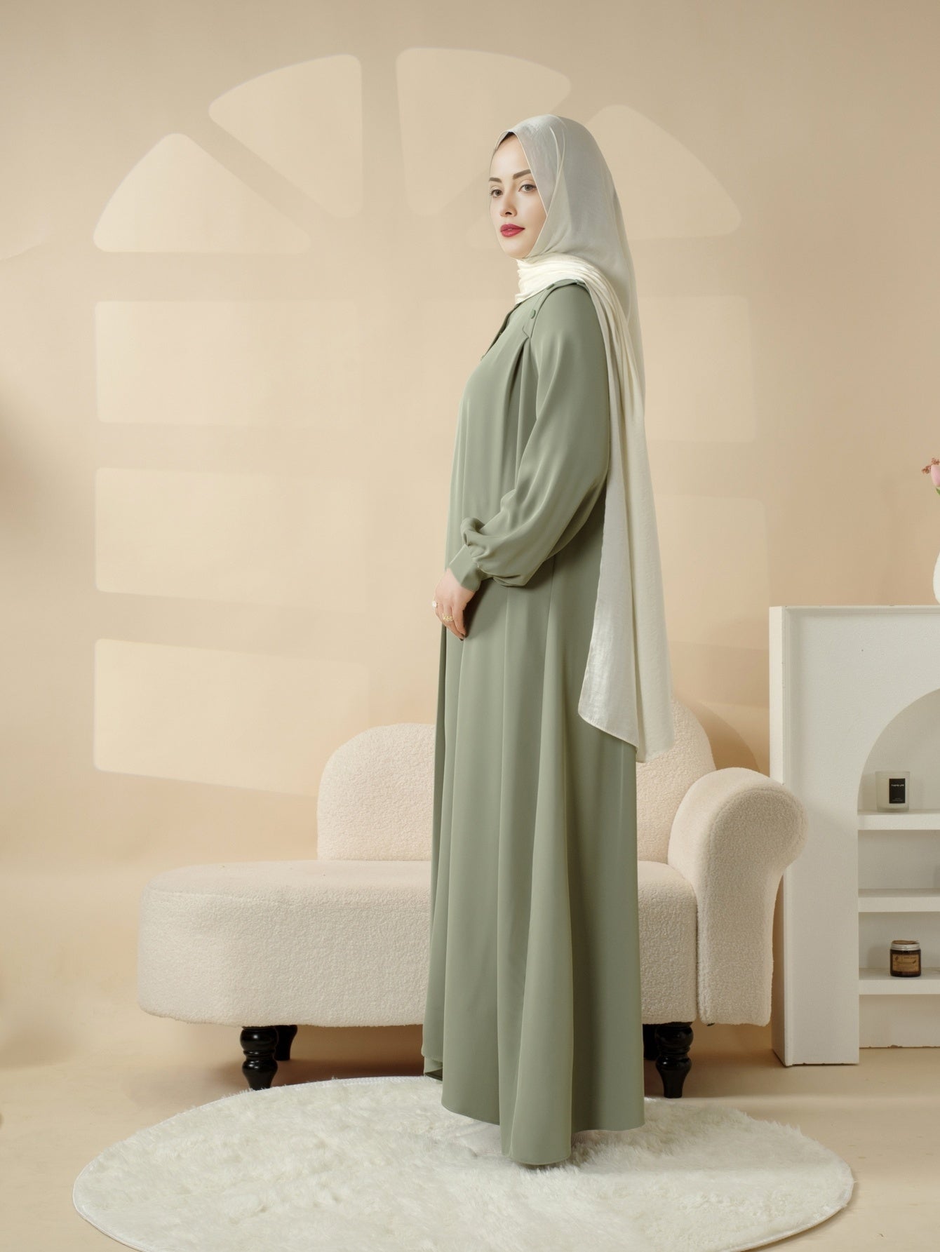Elegant Macaron Color Shoulder Button Pullover Abaya Dress for Women - Long Sleeve, Solid Color, Non-Stretch Fabric, Regular Fit, Perfect for Ramadan, Prayer, and Muslim Style, Muslim Dress | Elegant Abaya | Nonstretch Fabric, Abay