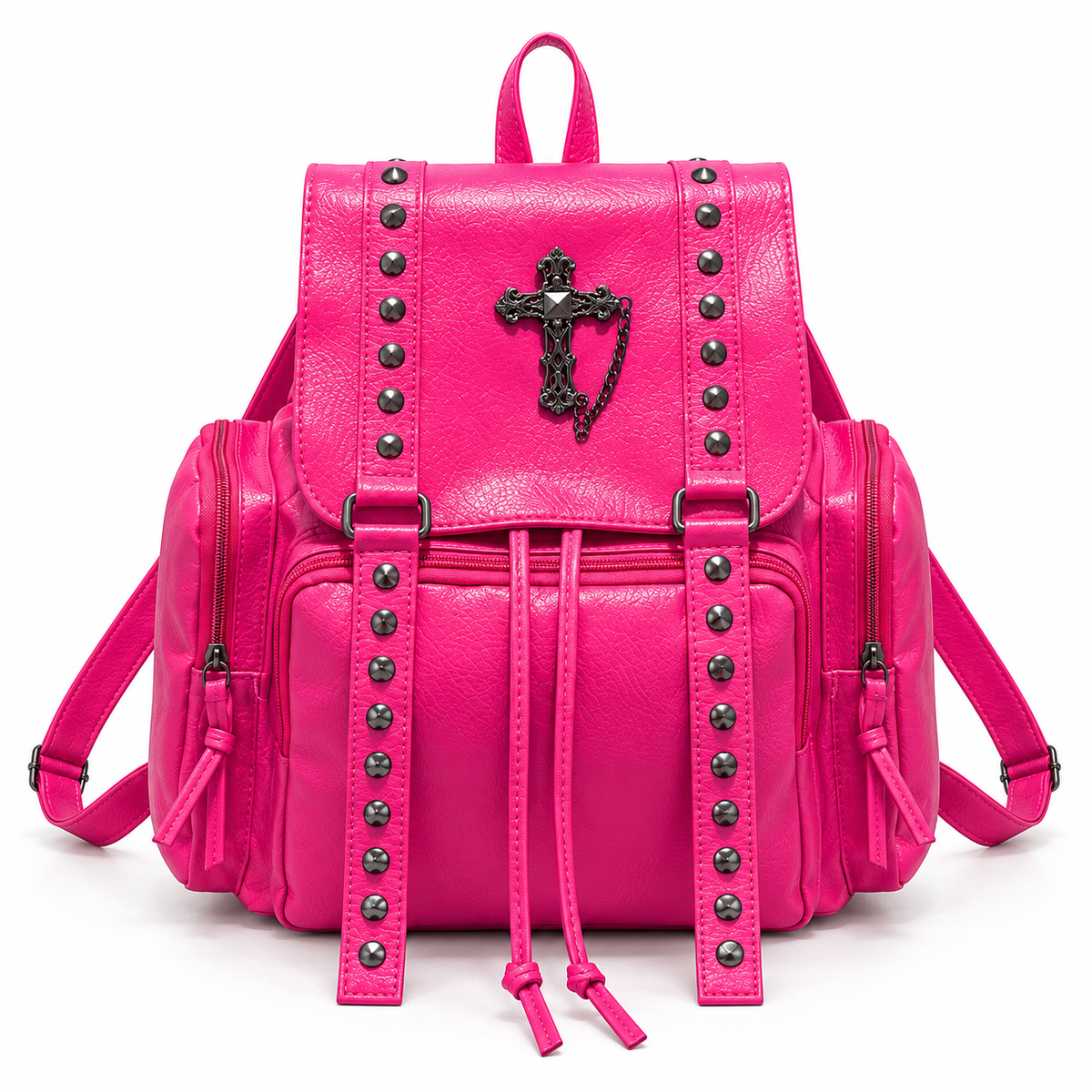 Hot Pink Studded Gothic Cross Backpack