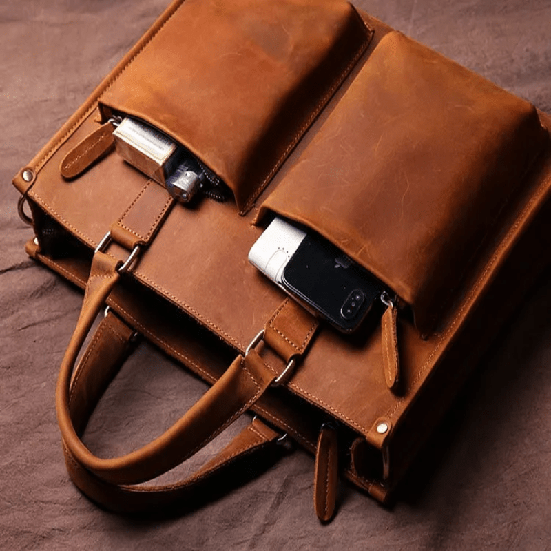 Vintage Leather Laptop & Messenger Bag - 14" Laptop Capacity, Adjustable Shoulder Strap