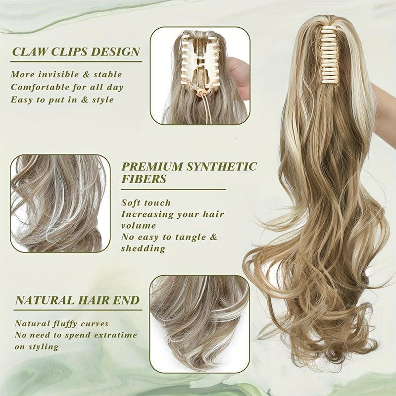 18 INCH Long Natural Curly Wavy Claw Clip Ponytail Extensions