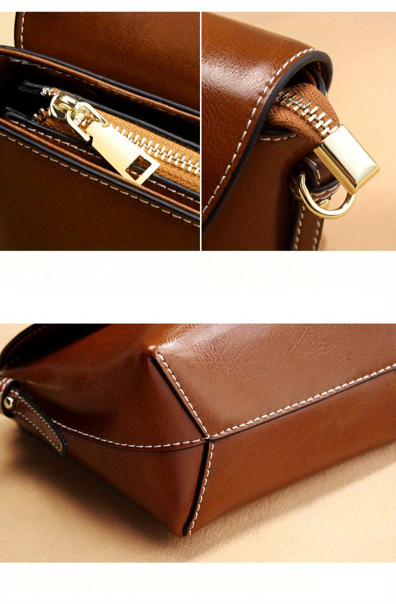 New Solid Color Leather Women's Saddle Bag, Simple And High-End Versatile Crossbody Bag, Leather Bag, Shoulder Bag for Women
