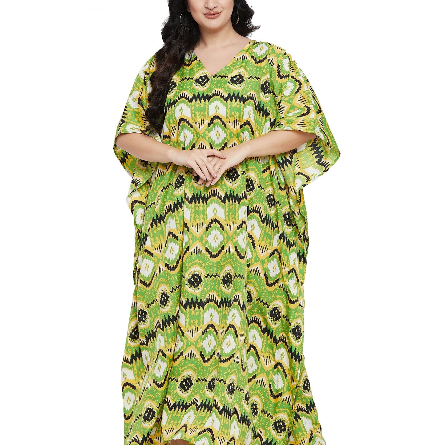 Plus Size Green Geometric Kaftan Dress for Women Polyester kaftan dresses