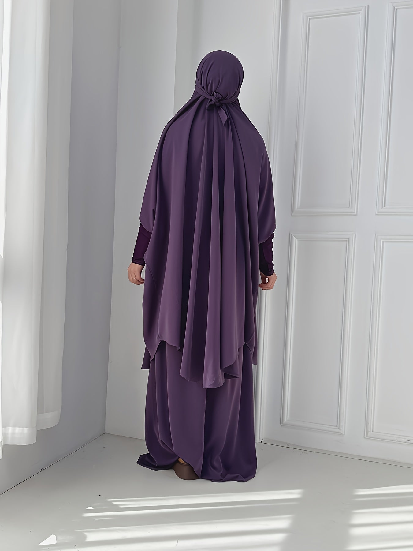 2pcs Dubai Islamic Muslim Women Jilbaab Abaya Long Skirt Pray Abaya Set for EID Ramadan