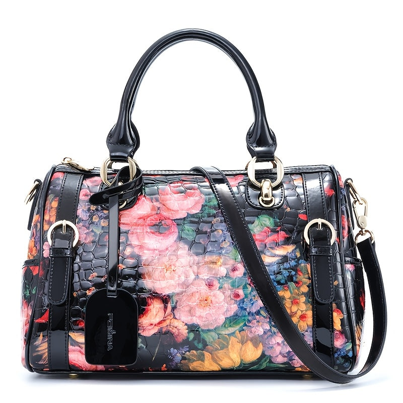 Leather Crossbody Handbag, Doodle Top Handle Messenger Bags For Women, Designer Handbags Crossbody Bags, Large Size, With Zipper, Adjustable Shoulder Strap, Satchel Purse