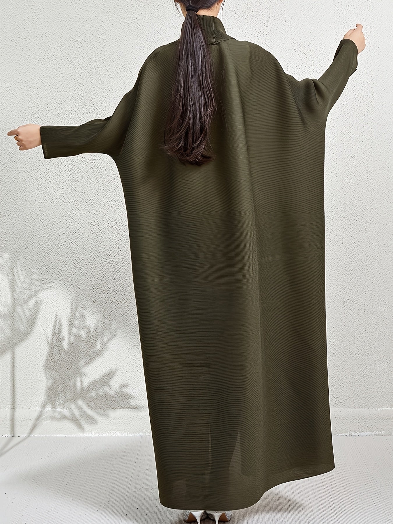 Elegant Women's Loose-Fit Long Sleeve Emirati Abaya with Turn- Collar - Brown, High-Stretch Fabric, Full-Length Pants, Perfect for Spring & Fall, Muslim Dress, Muslim Dress | Loose Fit Abaya