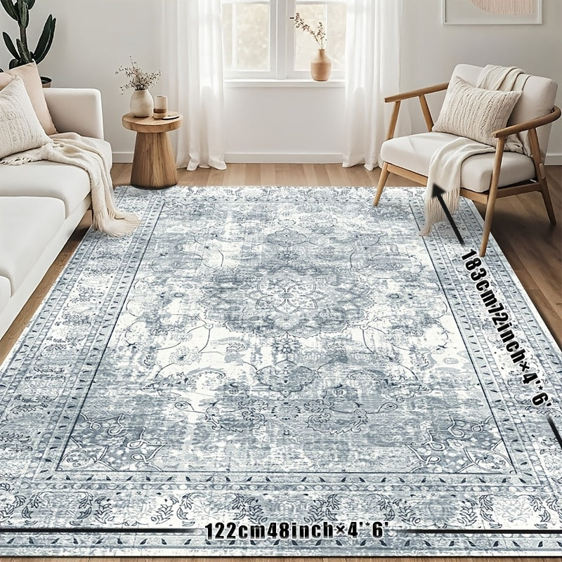 Area Rugs Boho Washable Area Rug For Bathroom, Bedroom, Large Area Rugs For Living Room Dining Room, Bohemian Vintage Non Slip Low Pile Indoor Accent Carpet For Home Office-blue Color Bathroom Mat
