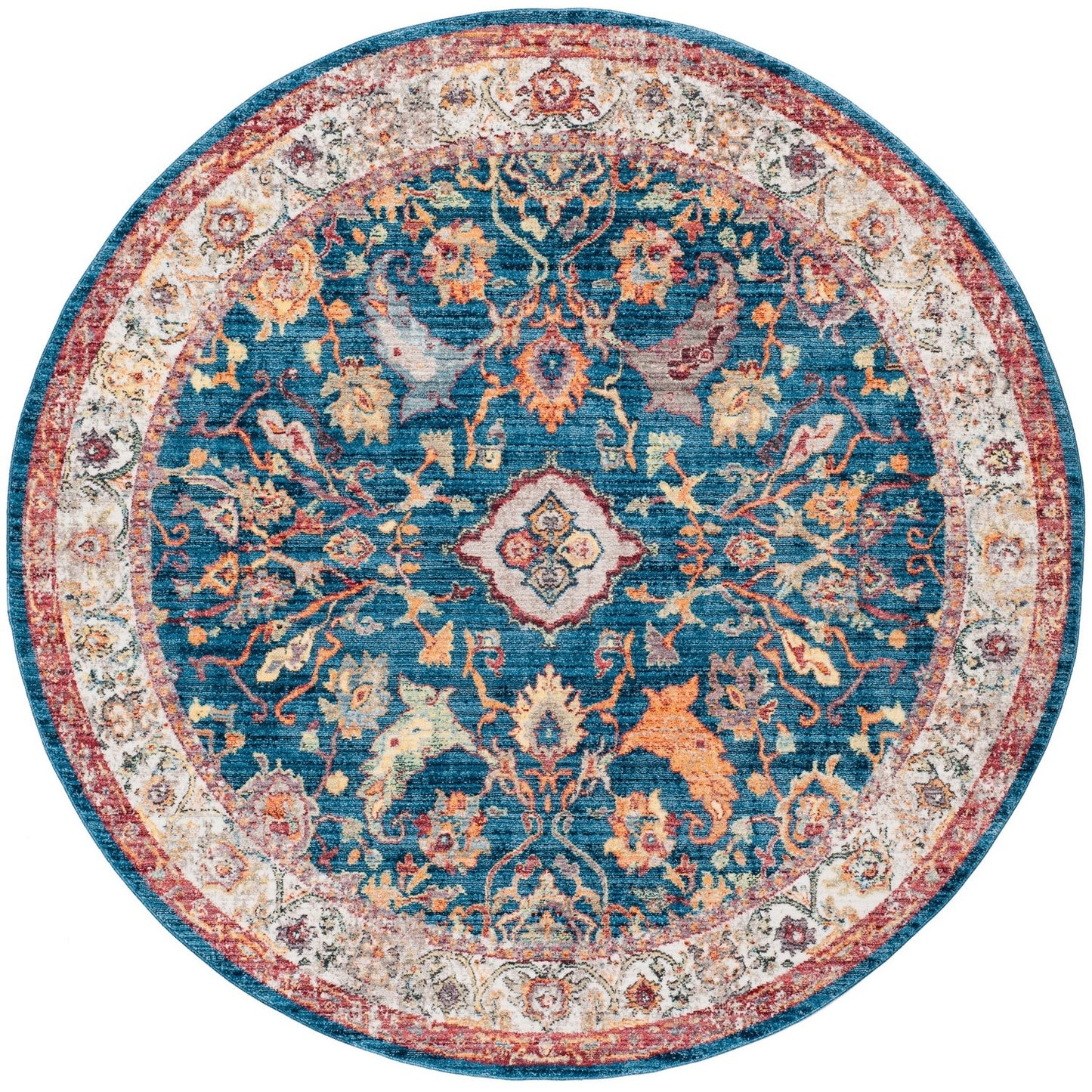Blue, Rose Coloured Indoor Power Loomed Easy Care Medium Area Rugs For Home Decor Rug for Living Room, Bedroom, Dining Room, Home Office, Basement