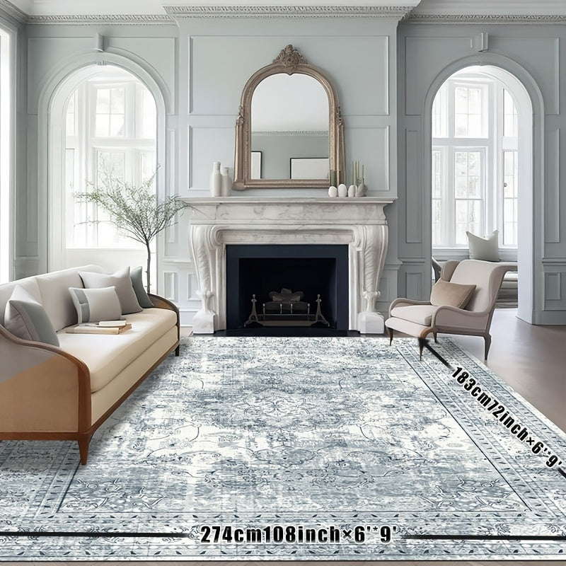 Area Rugs Boho Washable Area Rug For Bathroom, Bedroom, Large Area Rugs For Living Room Dining Room, Bohemian Vintage Non Slip Low Pile Indoor Accent Carpet For Home Office-blue Color Bathroom Mat