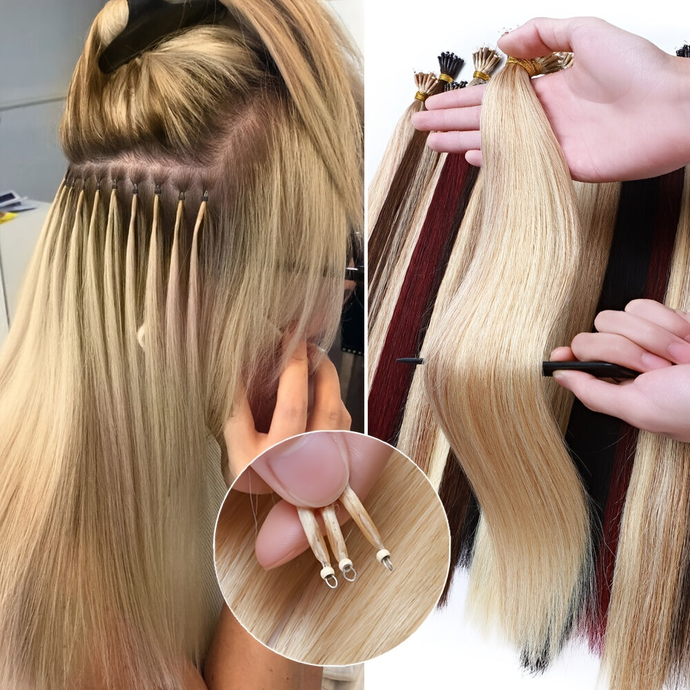 100% Human Hair Extensions - 50 Strands Nano Rings, Thick, Smooth, Remy Hair